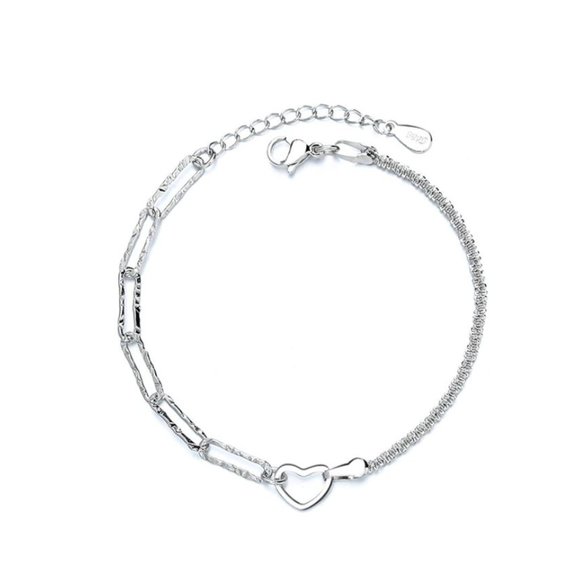 925 Sterling Silver Dainty Heart Chain Link Bracelet - Picture 7 of 8
